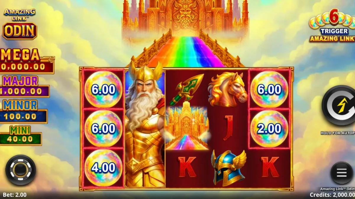 Amazing Link Odin slot game interface na may Norse mythology theme